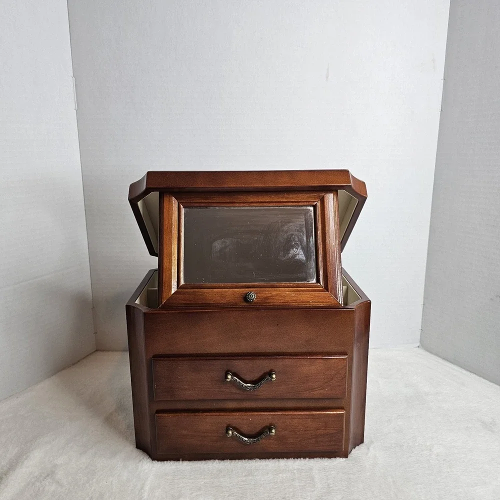 Mele & Co. 3 Tier Jewelry Box Large Wood Walnut Multi Compartments
